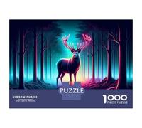 Puzzle 1000 Pièces pour Adultes Neon Forest Deer Art Print Puzzle Casse-tête Jeu De Réflexion Cadeau pour Femmes Difficile Et Stimulant 52x38cm/1000pcs