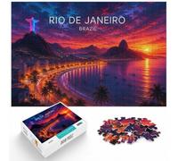 Puzzle 1000 pièces pour Adultes, Neon Rio de Janeiro Sunset Poster | Pour une activité qui demande de la patience : Puzzle 1000 pièces adulte ; pour une activité tranquille chez soi.