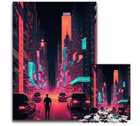 Puzzle 1000 pièces pour Adultes New York City Neon Puzzle en Bois Idéal pour Les Amoureux, Cadeau Parfait pour Noël, Le Nouvel an, la Saint-Valentin 26 x 38 cm