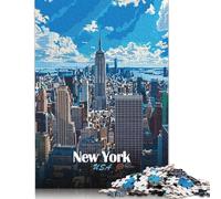 Puzzle 1000 pièces pour Adultes New York City Skyline Illustration Puzzles pour Adultes Puzzles en Carton pour s'amuser en Famille et Jouer en soirée 38x26cm/1000pcs