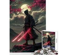 Puzzle 1000 pièces pour Adultes Ninja aux épées Lumineuses au Clair de Lune Jeu Antistress Idée Cadeau pour Un Père Noël Secret Jeu éducatif Un Vrai défi à relever Dimensions 38x26cm