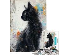 Puzzle 1000 pièces pour Adultes Noir Élégance Féline Jeu de réflexion pour Adultes Décoration intérieure Jeu Stimulant Cadeau (Taille 38x26cm)