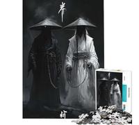 Puzzle 1000 pièces pour Adultes Noir et Blanc samouraïs fantômes Jeu Relaxant Jouet éducatif pour Les Jeux et Les Femmes (Taille 50x75cm)