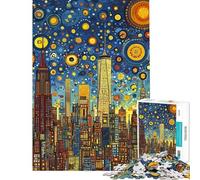 Puzzle 1000 pièces pour Adultes Nuit étoilée à New York Puzzle pour Adolescents Assemblage du Motif Difficile et Stimulant Jeu passionnant et Convivial en Famille (Dimensions : 38x52cm)