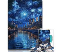 Puzzle 1000 pièces pour Adultes Nuit étoilée sur la Seine Puzzles pour Adolescents Design Dynamique et Unique Expérience de Puzzle relaxante et stimulante 38x26cm