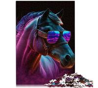 Puzzle 1000 pièces pour Adultes - Nuits néon - Cheval en Bois - Activité familiale - 50 x 75 cm - Puzzles pour Adultes et Enfants