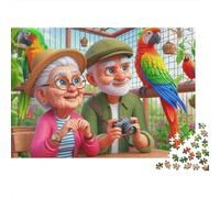 Puzzle 1000 pièces pour Adultes Observation Oiseaux Couple Âgé - Mamie Papi Perroquet caméra Jardin, épais, Robuste, Vibrant, Difficile, Antidote au Stress, Cadeau Familial 70x50cm/1000pcs
