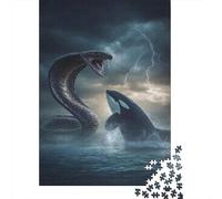 Puzzle 1000 Pièces pour Adultes Ocean's Epic Battle Snake Vs. Orca! Puzzles pour Adultes - Défi Difficile - Liste De Souhaits avec Le Père Noël - Cadeaux d'anniversaire Uniques 52x38cm/1000pcs