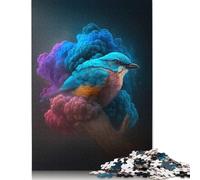 Puzzle 1000 pièces pour Adultes Oiseau Bleu en fumée Puzzle carré pour Adultes et Puzzles en Bois Décoration d'intérieur Cadeaux de Vacances 1000 pièces (75 x 50 cm)