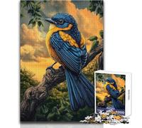 Puzzle 1000 pièces pour Adultes, Oiseau Bleu et Jaune sur Une Branche, idéal pour Les Couples, Jeu Pratique, Cadeau pour Femmes et Hommes (Dimensions 38x52cm)