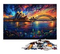 Puzzle 1000 pièces pour Adultes Opéra de Sydney et Son Port Amusant en Famille avec Affiche et fiche de Questions réponses Assorties (38 x 26 cm)