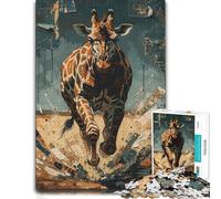 Puzzle 1000 pièces pour Adultes, Orange Teal Running Giraffe Collage | Pour un moment utile, défi puzzle pour adultes le w nd, pour se concentrer.