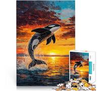 Puzzle 1000 pièces pour Adultes Orque au Coucher du Soleil Séjour Anti-Stress pour Tuer Le Temps Cadeau Amusant 38x26cm