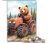 Puzzle 1000 pièces pour Adultes Ours Brun conduisant Un Tracteur Puzzles pour Adultes pour Anniversaire, Vacances, Noël, Halloween, Cadeau (Taille 26x38cm)