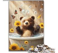 Puzzle 1000 pièces pour Adultes Ours Brun dans la Salle de Bain Puzzle 1000 pièces pour la décoration intérieure, Divertissement en Famille, à partir de 14 Ans (Taille 50x75cm)