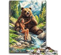 Puzzle 1000 pièces pour Adultes Ours Brun et Petite Fille Jouets éducatifs Jeux Anti-Stress Convient pour la décoration de Bureau 50x75cm