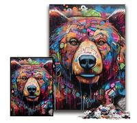 Puzzle 1000 pièces pour Adultes Ours Brun Graffiti en Carton Puzzle Brain Challenge, Cadeau Parfait pour Les Adolescents et décoration intérieure Taille 26x38cm