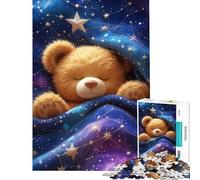 Puzzle 1000 pièces pour Adultes Ours en Peluche endormi sous Une Couverture étoilée Décoration Murale pour Anniversaire ou Noël Jeux familiaux Convient aux Enfants de 14 Ans et Plus (50x75cm)