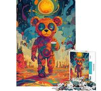 Puzzle 1000 pièces pour Adultes Ours psychédélique avec café Jeu de réflexion Idée Cadeau d'anniversaire pour Toute la Famille (Dimensions 38x52cm)