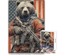 Puzzle 1000 pièces pour Adultes - Ours Soldat américain - Jeu éducatif - Décoration Murale - Cadeau de Noël Secret - Dimensions : 38x26cm