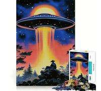 Puzzle 1000 pièces pour Adultes OVNI au-Dessus de la forêt, décoration soignée, Jeu de Construction, Jeu de Paix, Cadeau d'anniversaire (38x52cm)