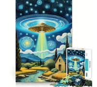 Puzzle 1000 pièces pour Adultes, OVNI au-Dessus d'un Paysage Rural, découpe Nette, Jeu de Concentration, Cadeau, Jeu pour Passer Le Temps, scène de Noël (50x75cm)