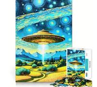 Puzzle 1000 pièces pour Adultes OVNI au-Dessus d'un Paysage Rural Découpe précise Jeu créatif et Amusant Cadeau d'anniversaire (38x26cm)