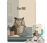 Puzzle 1000 pièces pour Adultes, Owl Working on Laptop, 'I'm OK!' | Profitez de cette activité puzzle papier pendant les soirées d’hiver, pour se concentrer.