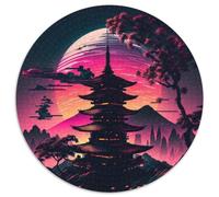 Puzzle 1000 pièces pour Adultes Pagode Couchers de Soleil d'été Puzzle Rond 1000 pièces pour Les fêtes et décoration d'intérieur (67,5x67,5cm)