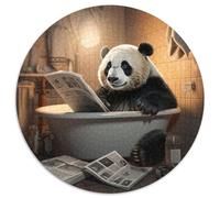 Puzzle 1000 pièces pour Adultes Panda lisant Un Journal Puzzle Rond 1000 pièces Niveau débutant Idéal pour Les Anniversaires et Les fêtes 67,5 x 67,5 cm