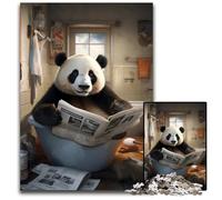 Puzzle 1000 pièces pour Adultes Panda lisant Un Journal Puzzles en Bois Activité à Domicile pour Les Vacances, Les Anniversaires et Les soirées de Jeux en Famille 50x75cm/19,68x29,52 Pouces