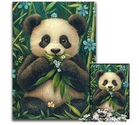 Puzzle 1000 pièces pour Adultes Panda Mangeant du Bambou, Puzzle en Carton, Casse-tête éducatif, décoration Artistique pour la Maison et Le Bureau, 14 Ans et Plus, 26x38cm