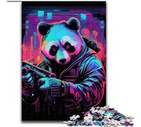 Puzzle 1000 pièces pour Adultes Panda Néon en Bois, Cadeau Amusant et activité pour la Maison 50x75cm, Casse-tête, Jeu pour Adultes, activité Interactive en Famille