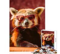 Puzzle 1000 pièces pour Adultes Panda Rouge Cool avec Lunettes de Soleil Jeu Antistress Idée Cadeau Père Noël Secret Jeu éducatif Un Vrai défi à relever Dimensions 50x75cm