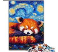 Puzzle 1000 pièces pour Adultes Panda Roux Ciel étoilé en Bois, pour Les Parents, Les Amoureux et Les Amis - 14 Ans et Plus 50x75cm pour Un Anniversaire, des Vacances, Noël ou Halloween
