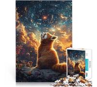 Puzzle 1000 pièces pour Adultes Panda Roux et Ciel étoilé Cosmique Assemblage du modèle Jeu éducatif pour Anniversaire, Noël 38x26cm