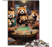Puzzle 1000 pièces pour Adultes Panda Roux Jouant au Poker, Puzzle en Carton, Interaction familiale et Cadeau Amusant, Design Abstrait Vibrant (Taille 26x38cm)