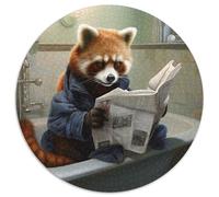 Puzzle 1000 pièces pour Adultes Panda Roux lisant Un Journal Puzzle Rond 1000 pièces Niveau débutant Idéal pour Les Anniversaires et Les fêtes 67,5 x 67,5 cm