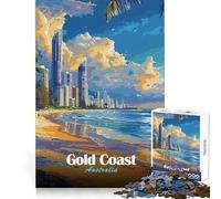 Puzzle 1000 pièces pour Adultes Panorama des plages de la Gold Coast australienne Jeu d'adresse et de réflexion Amusant et Calme Décoration de Noël (38x52cm)