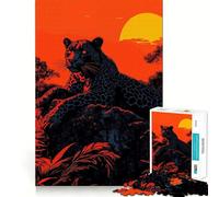Puzzle 1000 pièces pour Adultes Panthère Noire au Coucher du Soleil,Jeu d'articulation Pointue,Jouet de résolution de problèmes,Moment de détente et de Divertissement,décoration de Noël (38x26cm)