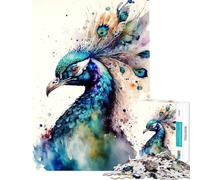 Puzzle 1000 pièces pour Adultes Paon Aquarelle Jeu Relaxant Défi intellectuel Jouet addictif Idée Cadeau Activités familiales (Dimensions 38x26cm)