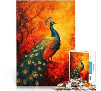 Puzzle 1000 pièces pour Adultes Paon dans la forêt de feu Réduction du Stress intéressante Cadeaux du Père Noël Secret 38x26cm