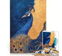 Puzzle 1000 pièces pour Adultes Paon doré et Bleu, Jeu Impossible, défi à relever, idéal comme Cadeau 50x75cm