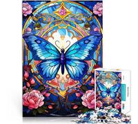 Puzzle 1000 pièces pour Adultes Papillon en vitrail pour Le Jeu éducatif Challenge Toy Cadeau d'anniversaire, Cadeaux, décoration Murale 38x26cm