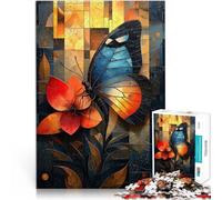 Puzzle 1000 pièces pour Adultes Papillon en vitrail sur Une Fleur vibrante Jeux Amusants Cadeau d'anniversaire, Cadeaux, décoration Murale 50x70cm