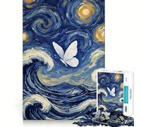 Puzzle 1000 pièces pour Adultes Papillon Style Van Gogh,Assemblage Parfait,Jeu de réflexion,Cadeau,Jeu Lent,décoration Murale de Noël (50x75cm)