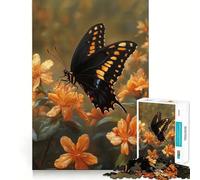 Puzzle 1000 pièces pour Adultes,Papillon sur Fleurs Orange,Jeu de réflexion Amusant et Facile à Assembler, pour Noël (38x26cm)
