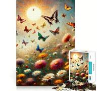 Puzzle 1000 pièces pour Adultes Papillons et Fleurs Sauvages par Une journée de Printemps Jeu de Concentration et de précision Cadeau Jeu de détente Scène de Noël (38x52cm)