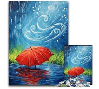 Puzzle 1000 pièces pour Adultes Parapluie Rouge Un Jour de Pluie Puzzle en Carton pour Les Adolescents, Les Couples et Les Amis pour Les Anniversaires, Noël 26x38cm