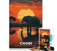 Puzzle 1000 pièces pour Adultes Parc National de Chobe,Botswana Éléphant au Coucher du Soleil Jeu de réflexion Amusant et Calme Cadeau de Noël apaisant (50x75cm)